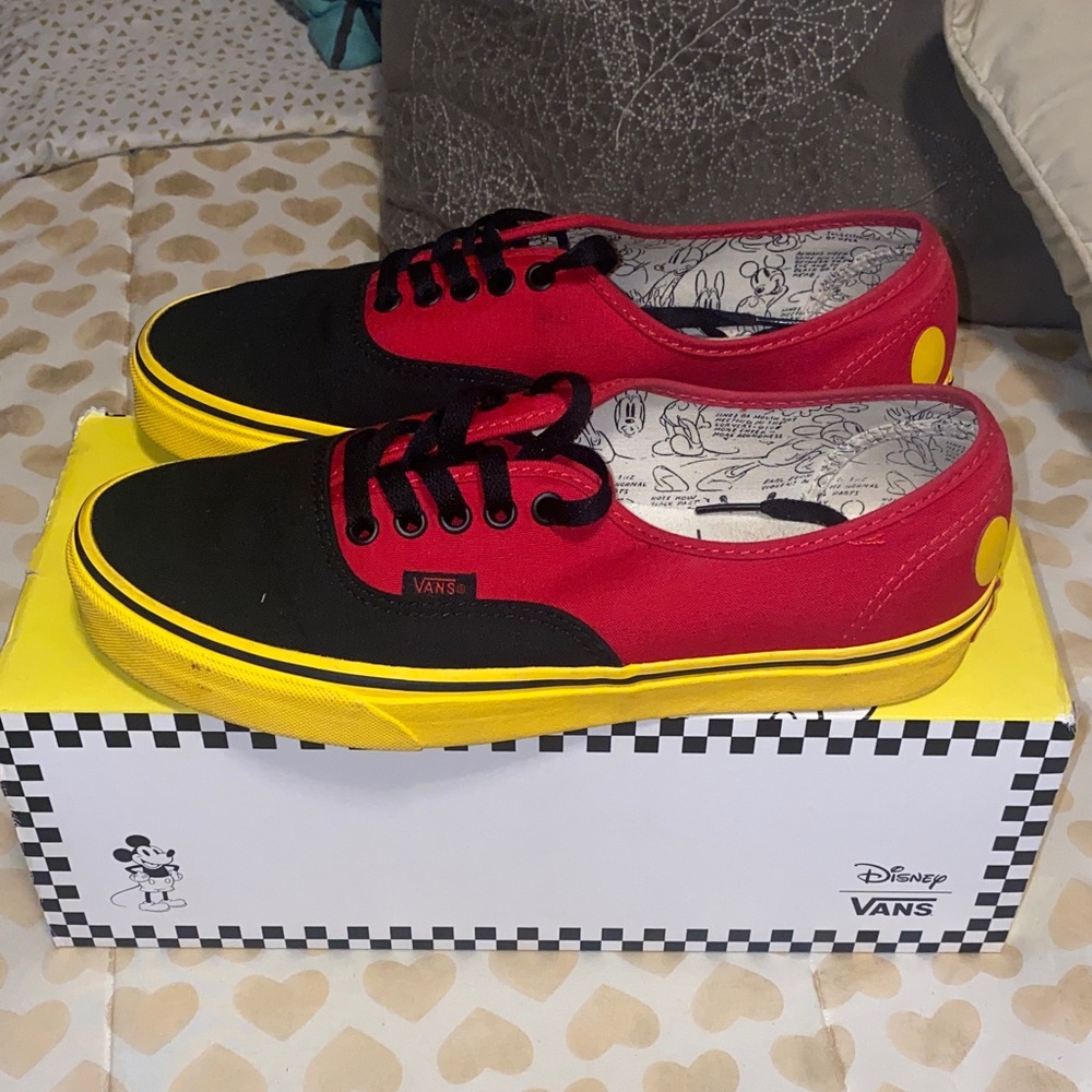 Disneys Mickey Mouse Vans Red and Black Sneakers with Yellow Accents